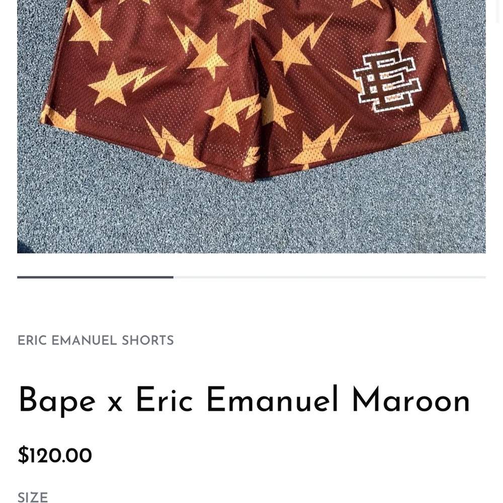 Eric Emanuel Maroon Shorts with Gold Star & Lightning Print
